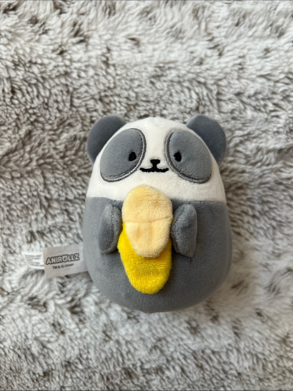 Anirollz Gray and White Panda Plush with Yellow Banana